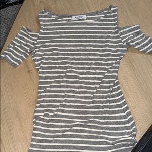 Bailey 44 Gray and White Striped Cold Shoulder Top